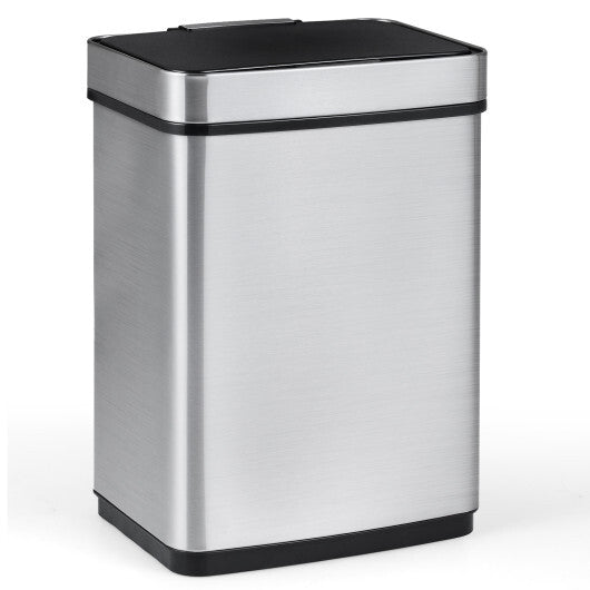 16 Gallon Trash Can Infrared Motion Sensor Garbage Can with Dual Compartments-Silver