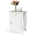 Wooden Accent End Table with Drawer Storage Cabinet Nightstand-White