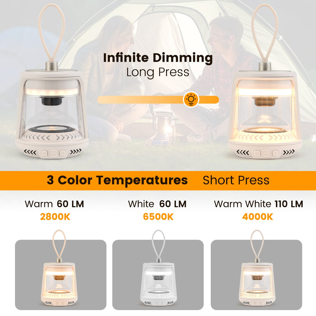 Outdoor Waterproof Camping Lantern Speaker with 3 LED Light Colors