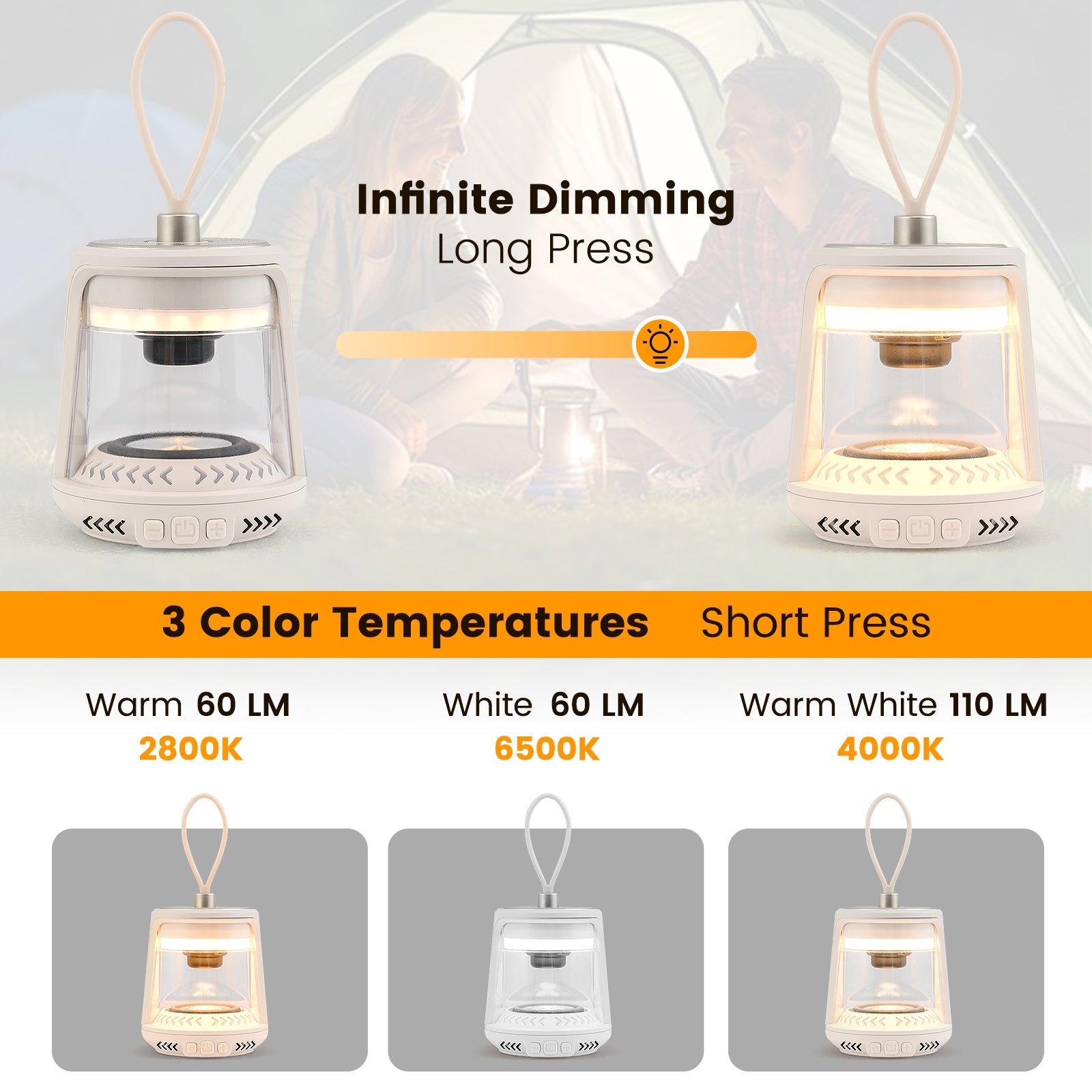 Outdoor Waterproof Camping Lantern Speaker with 3 LED Light Colors