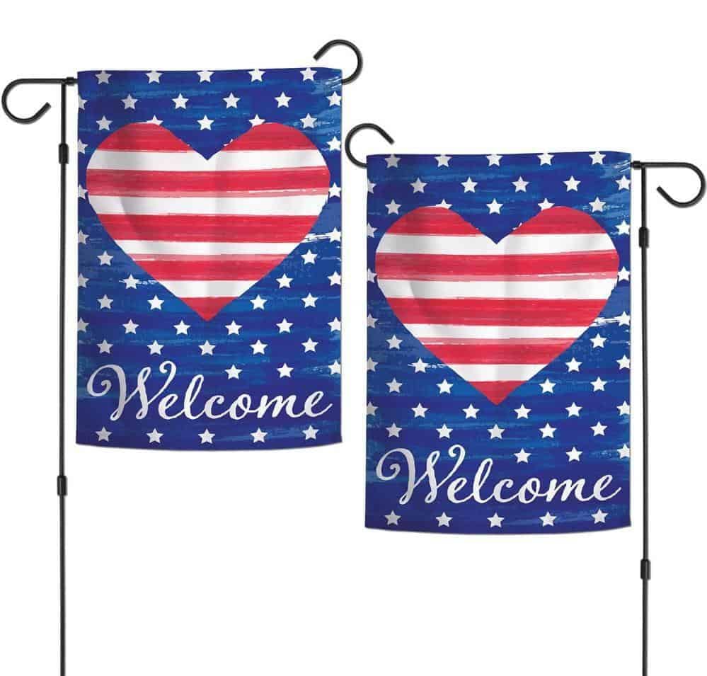 Welcome Patriotic Heart Garden Flag 2 Sided