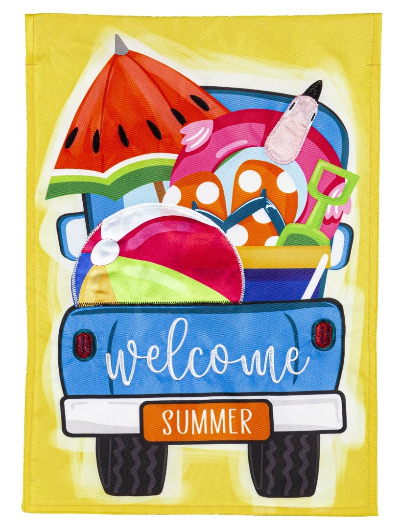 Welcome Summer Truck Garden Flag 2 Sided Applique