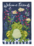 Whimsical Frog Spring Garden Flag 2 Sided Applique Welcome Friends