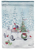 White Christmas Truck Garden Flag 2 Sided Lustre
