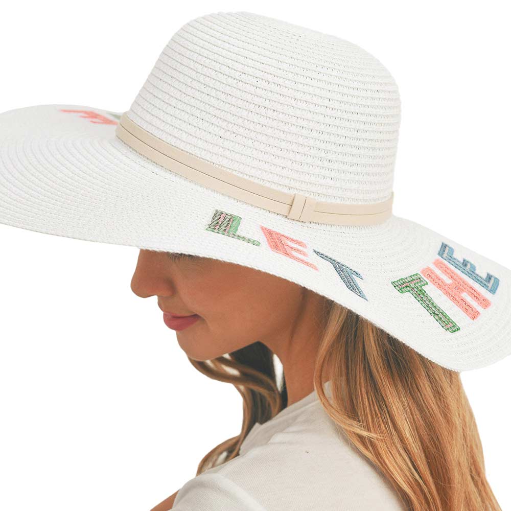 Let The Sun Shine Sequin Message Straw Panama Sun Hat