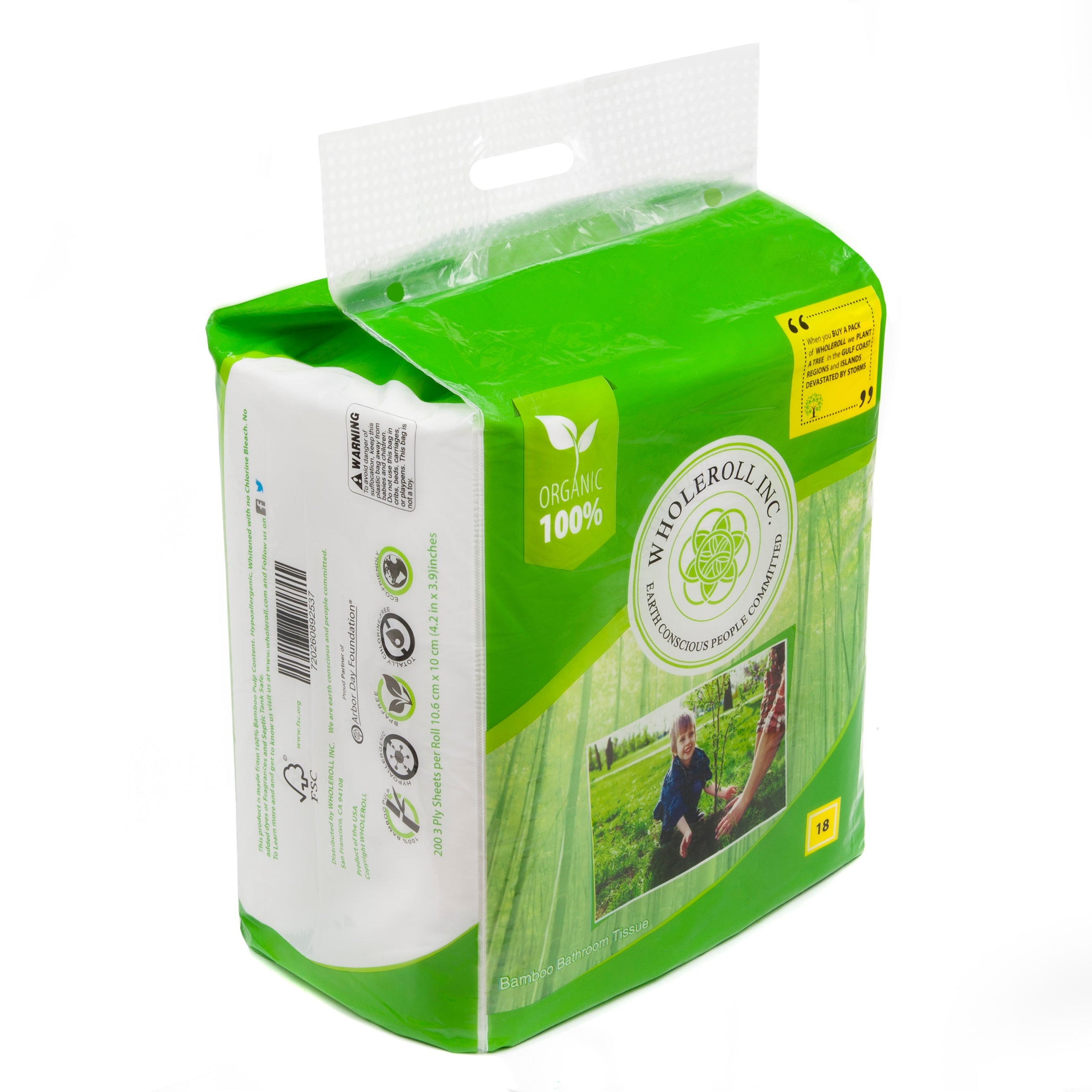WHOLEROLL  Organic Bamboo Toilet Paper #18 Ct