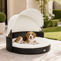 Wicker Dog House with Retractable Canopy & Cushion