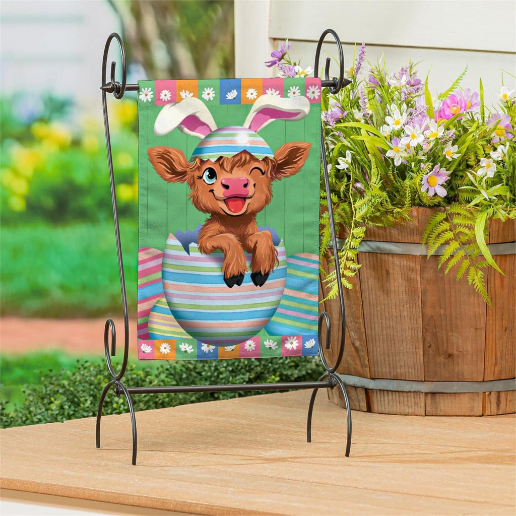 Winky The Easter Highland Cow 2 Sided Garden Flag