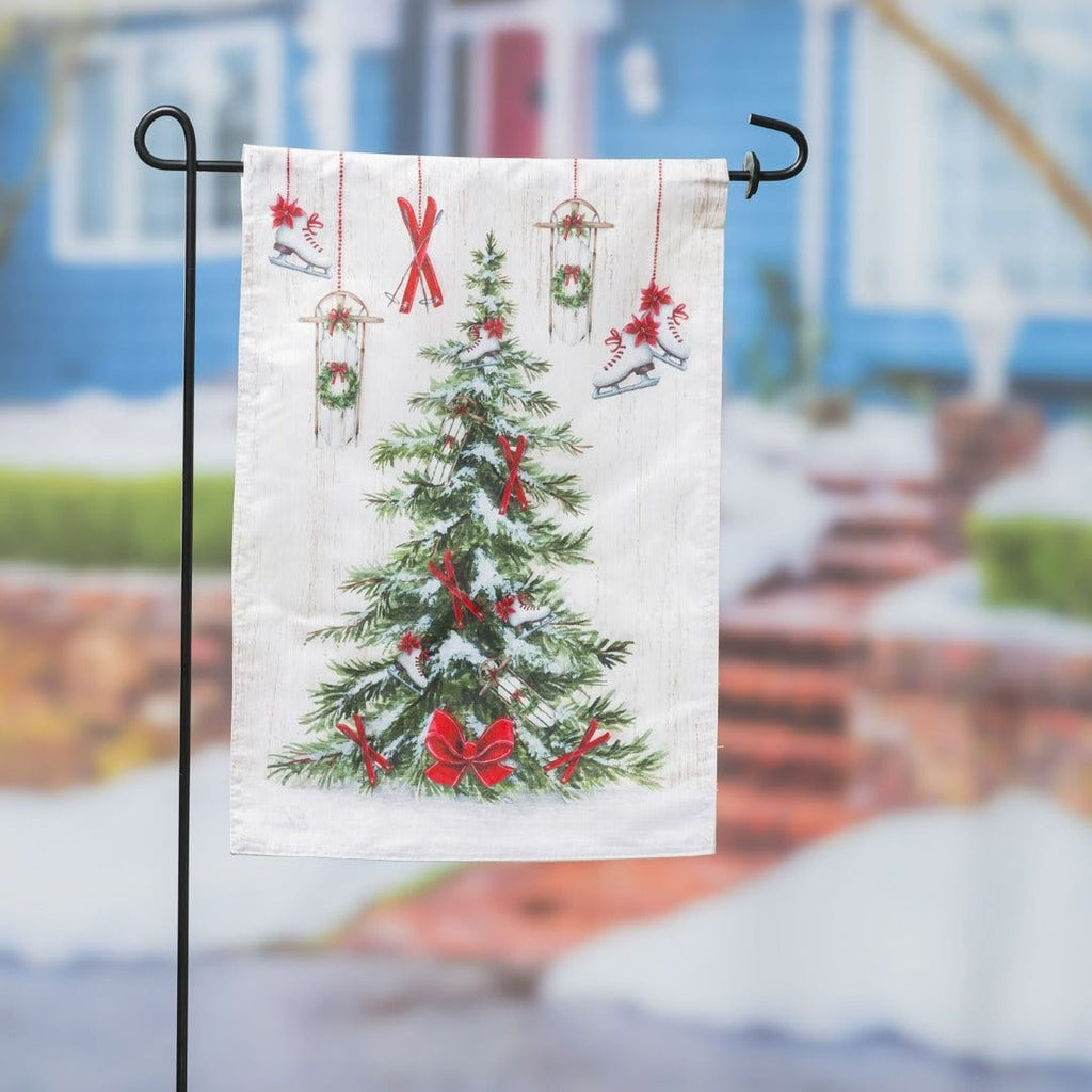 Winter Fun Ornament Tree Christmas Garden Flag 2 Sided