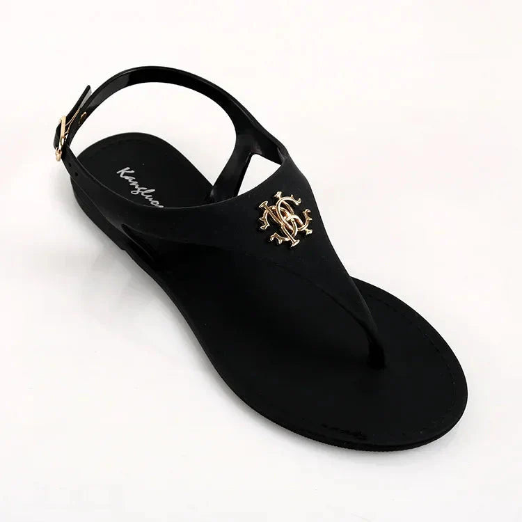 Women Summer Sandals Open Toe Jelly Flip Flops Non-slip Buckle Flat Sandals.