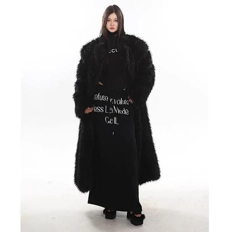 Women’s Luxury Faux Fox Fur Coat – Winter Warm Long Plush Trench Coat