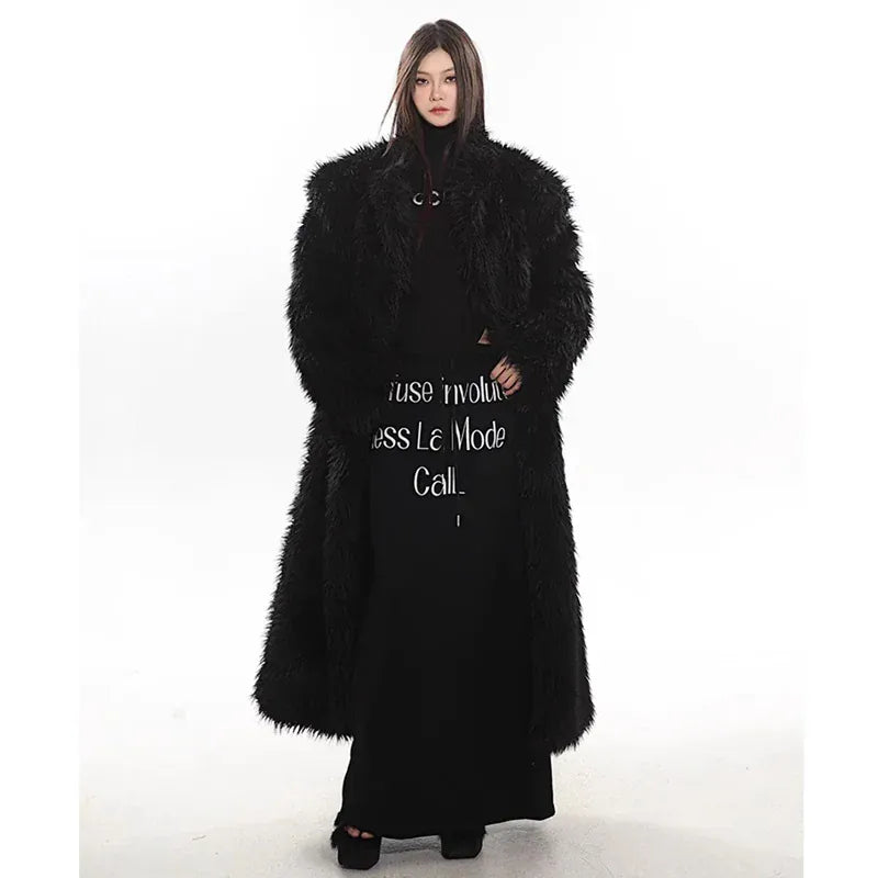 Women’s Luxury Faux Fox Fur Coat – Winter Warm Long Plush Trench Coat