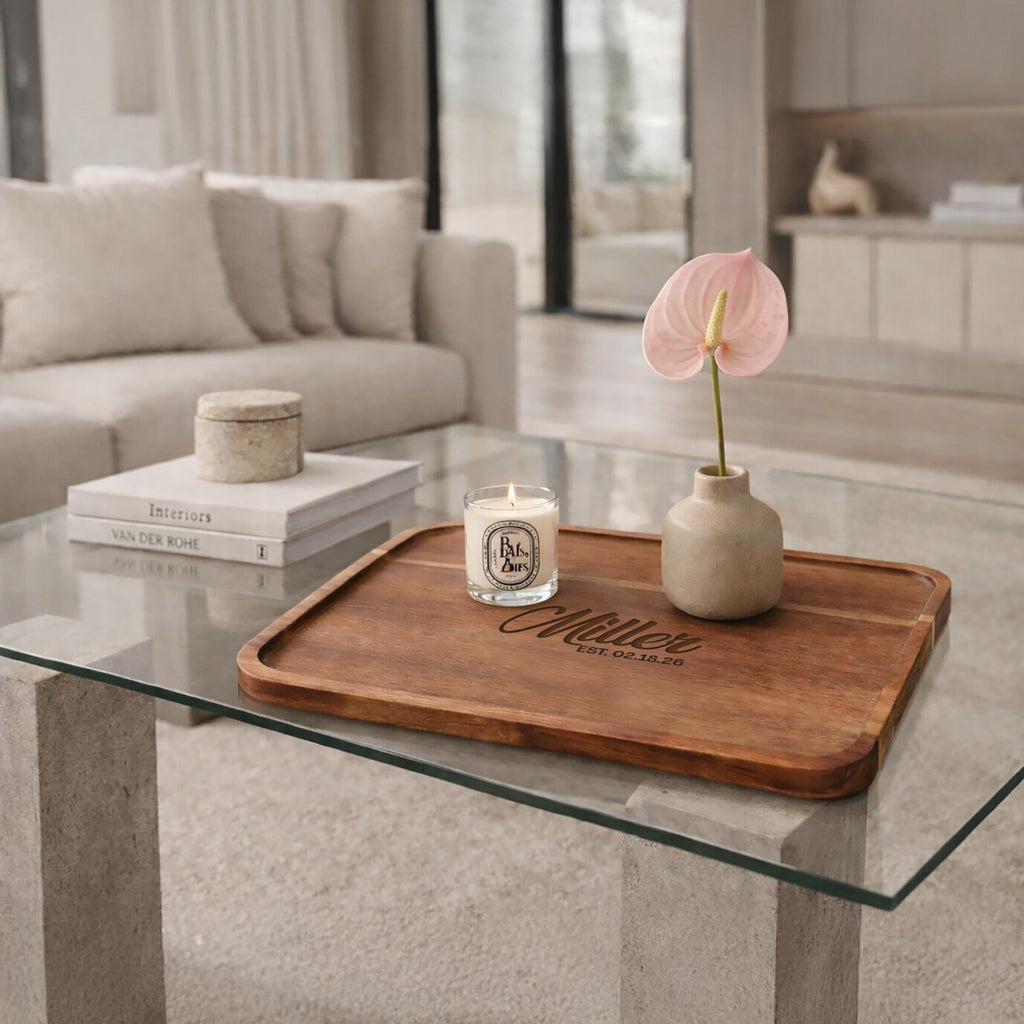 Personalized Acacia Wood Serving Tray – Custom Engraved Name