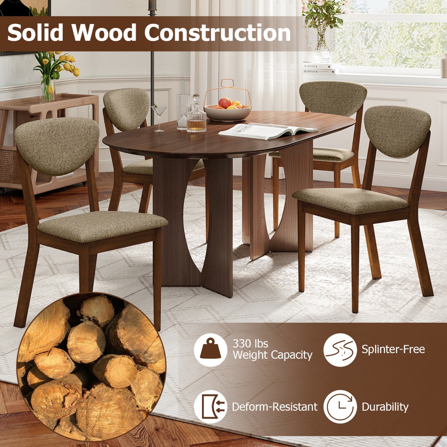 Dining Chairs Set of 4 with Padded Seats and Backrest