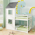 Wooden  Twin Over Twin Bunk Bed with Full-length Safety Guardrail and Ladder-White and Gray