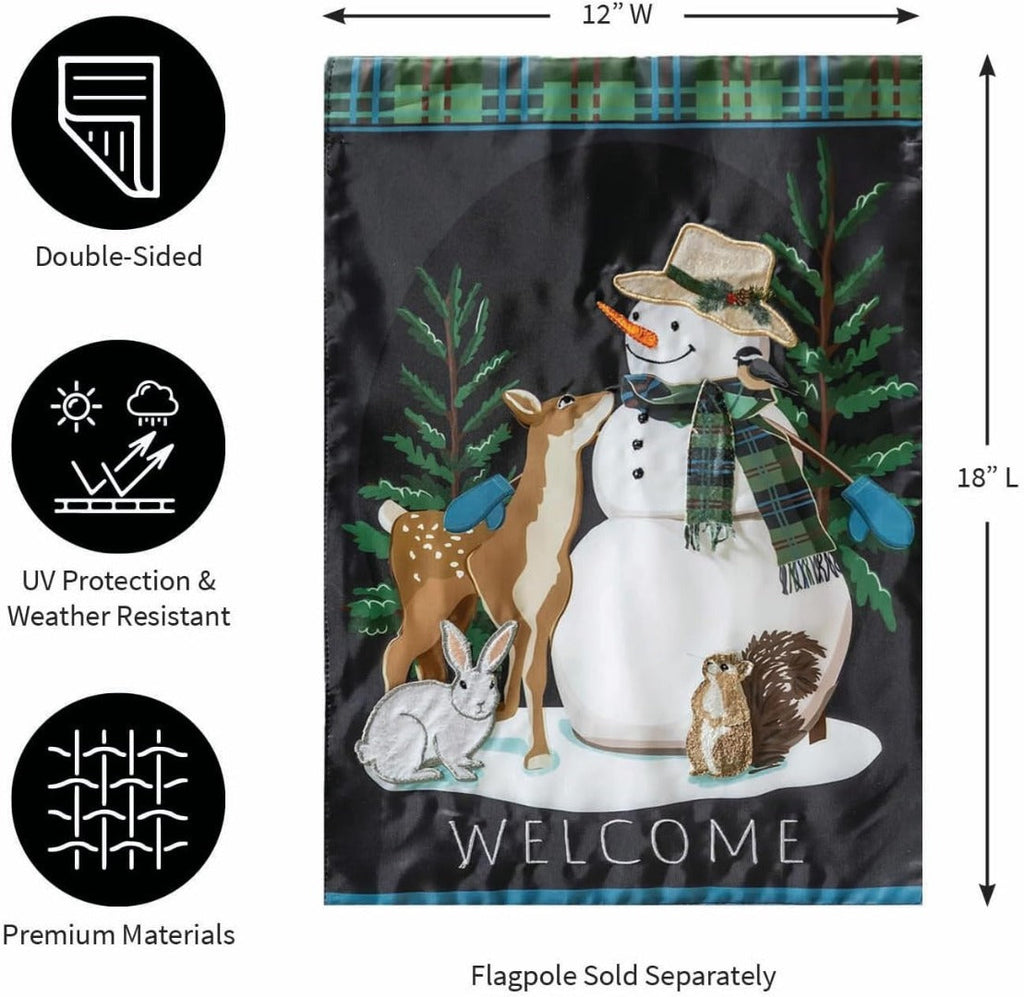 Woodland Snowman and Friends Garden Flag 2 Sided