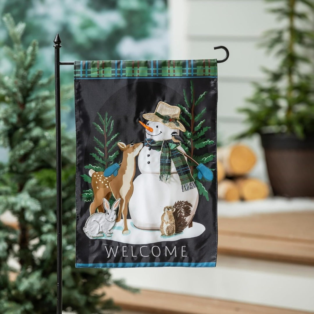 Woodland Snowman and Friends Garden Flag 2 Sided
