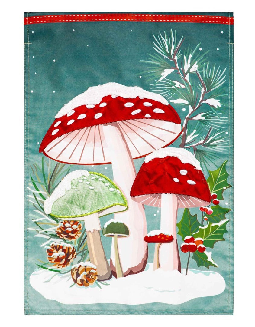 Woodland Winter Mushroom Garden Flag 2 Sided