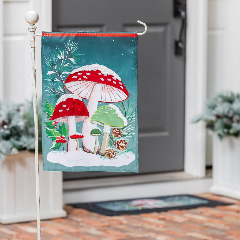 Woodland Winter Mushroom Garden Flag 2 Sided