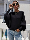 Woven Right Horizontal Ribbing Dolman Sleeve Sweater.