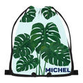Personalized Tropical Leaf Drawstring Bag with Custom Name – Monstera Design Gift for Kids & Adults