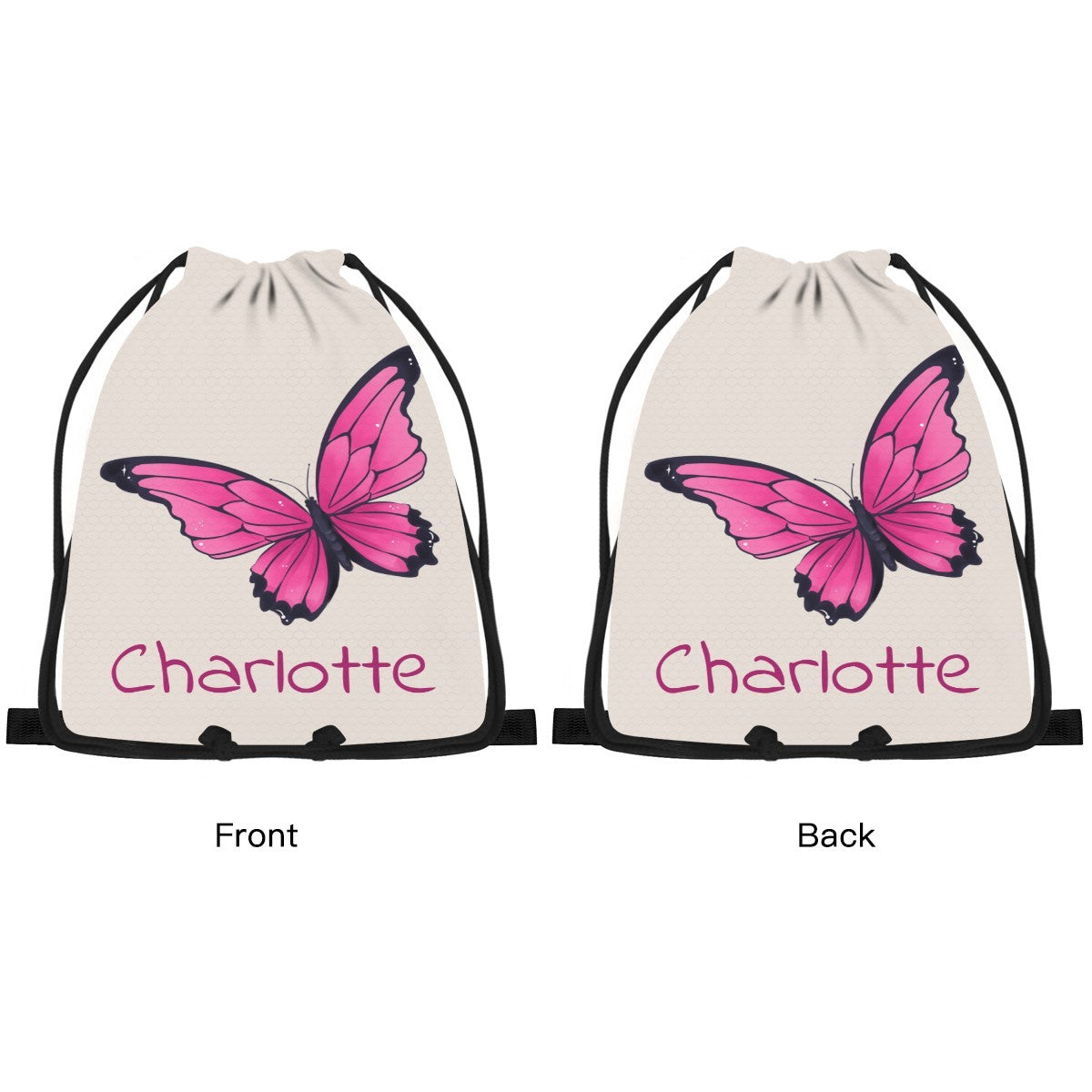 Personalized Butterfly Drawstring Bag with Custom Name – Custom Name Gift for Girls