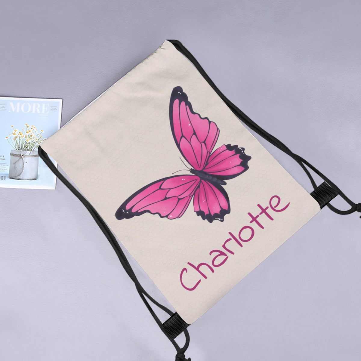 Personalized Butterfly Drawstring Bag with Custom Name – Custom Name Gift for Girls