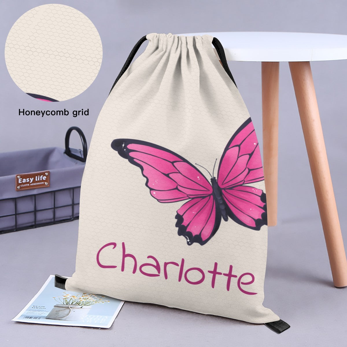 Personalized Butterfly Drawstring Bag with Custom Name – Custom Name Gift for Girls