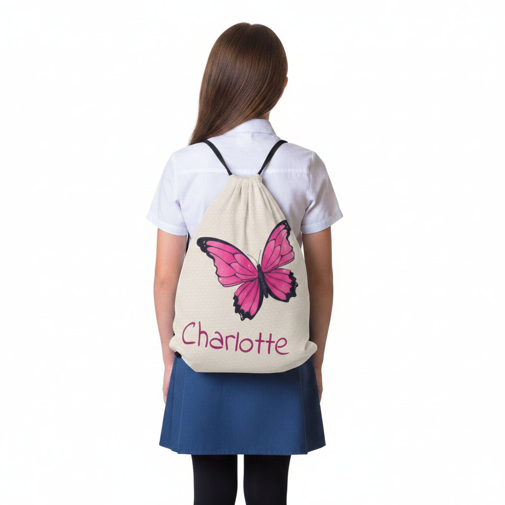 Personalized Butterfly Drawstring Bag with Custom Name – Custom Name Gift for Girls