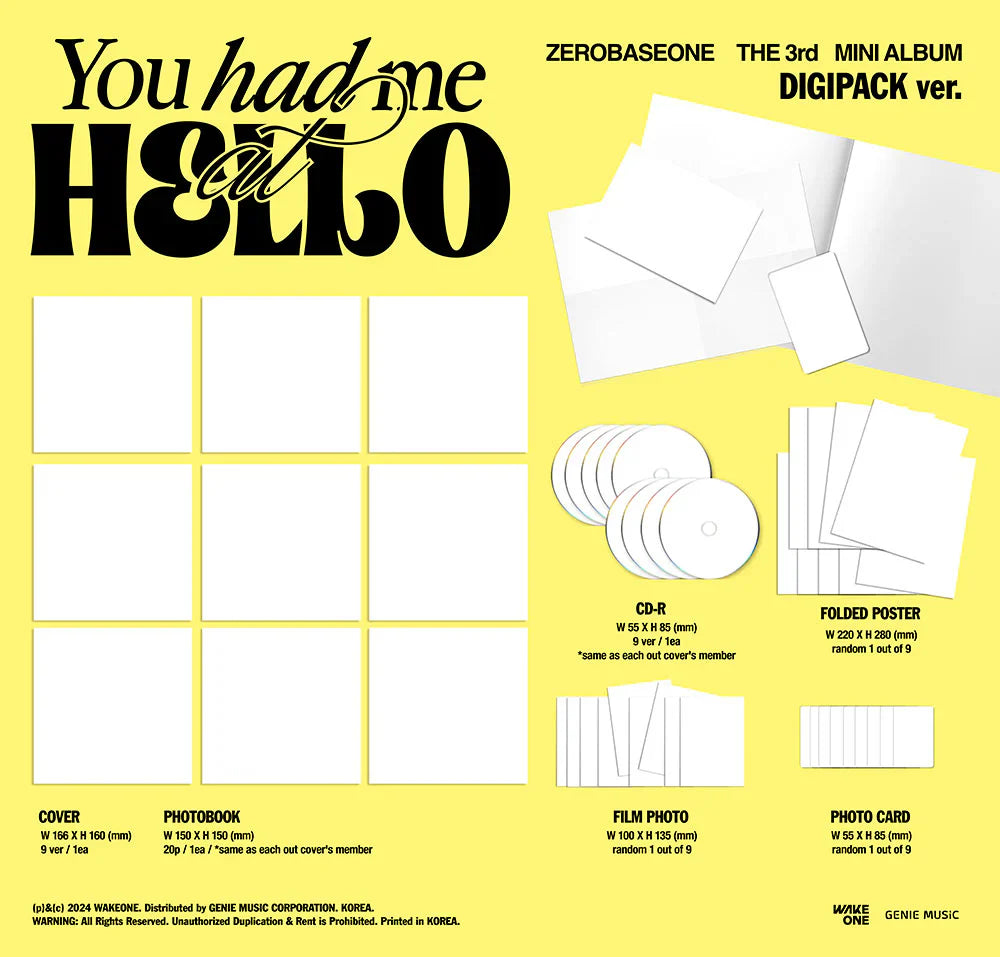 Zerobaseone 3rd Mini Album Digipack - You Had Me At Hello (9 Ver Set)