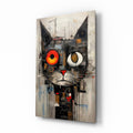 Quirky Mismatched Eye Cat Glass Wall Art
