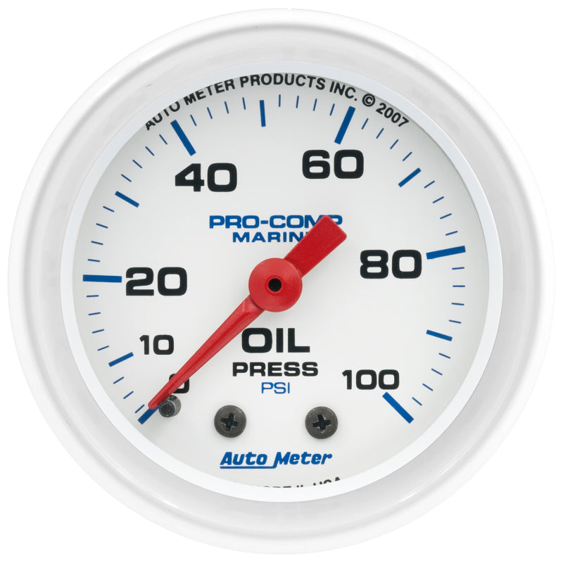 AutoMeter Marine White 2 1/16in 100 psi Mechanical Oil Pressure Gauge 200790