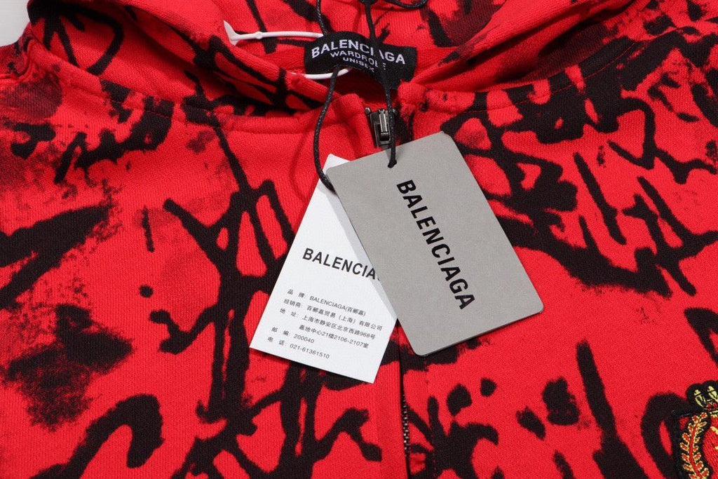 Balenciaga Skater Graffiti Zip Up Hoodie Red