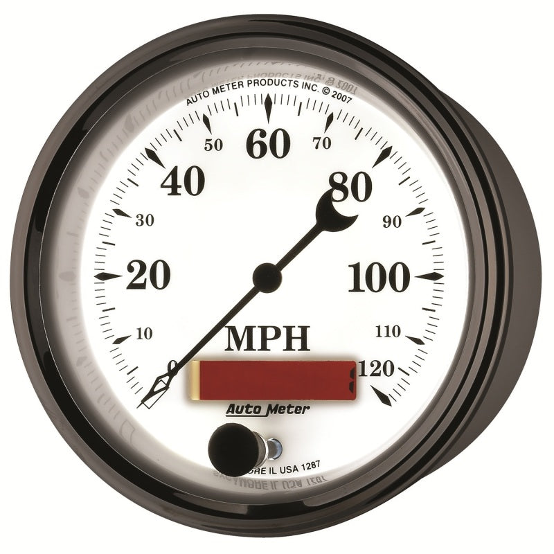 AutoMeter Gauge Speedometer 3-3/8in. 120MPH Elec. Prog. W/ Lcd Odo Old Tyme Wht II 1287