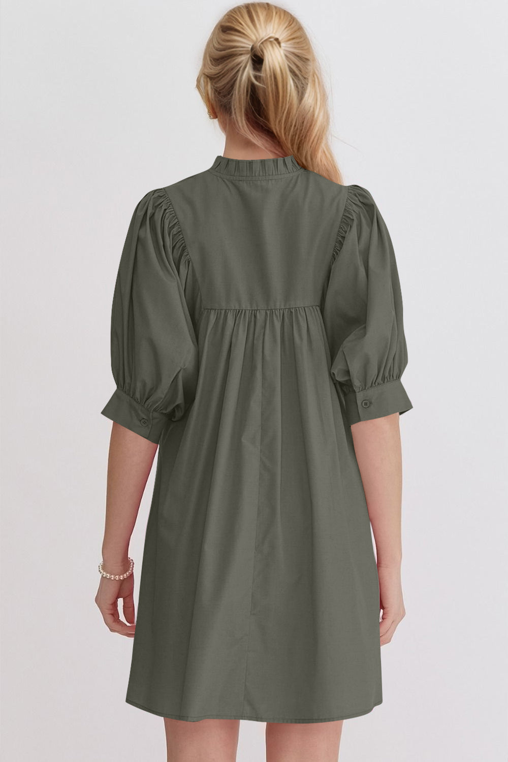 Pink Puff Sleeve Mini Dress Casual and Feminine Dress for Women Simple Classic Summer Dress