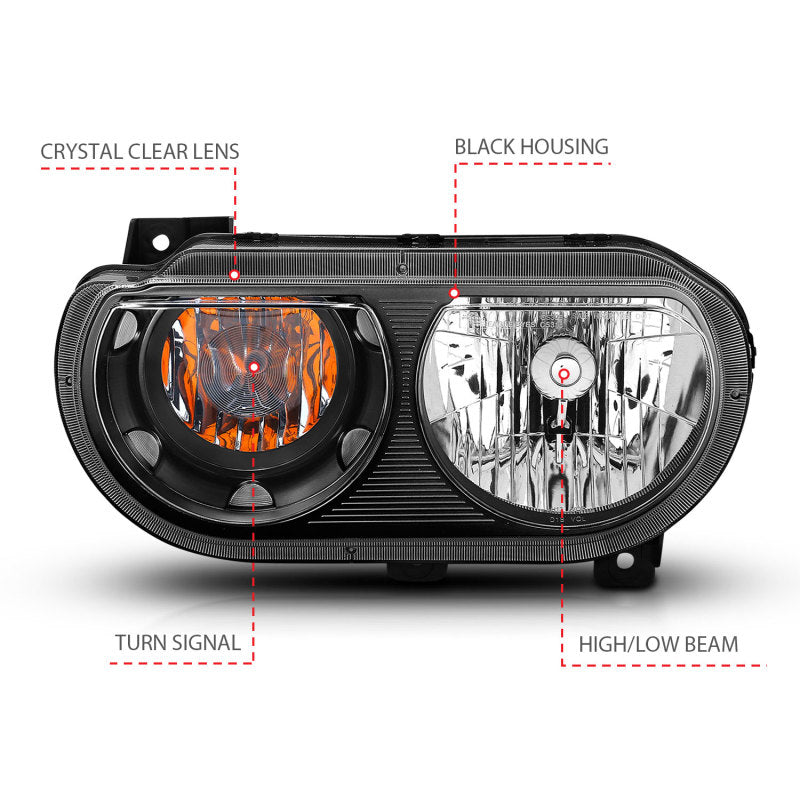 Anzo  2008-2014 Dodge Challenger Crystal Headlights Black
