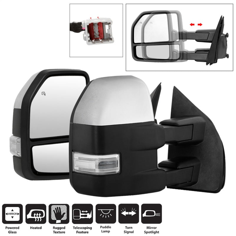 SPYDER xTune 15-17 Ford F-150 Heated LED Telescoping Pwr Mirrors - Clr (Pair) (MIR-FF15015S-G4-PWH-CL-SET) 9943072
