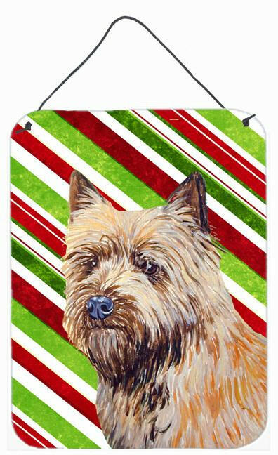 Cairn Terrier Candy Cane Holiday Christmas Wall or Door Hanging Prints Aluminum Metal Sign Kitchen Wall Bar Bathroom Plaque Home Decor Front Door Plaque, 12x16, Multicolor