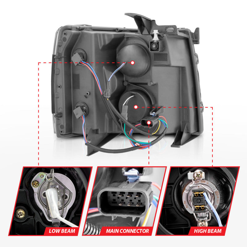 ANZO 2007-2013 Chevrolet Silverado 1500 Projector w/ Light Bar Chrome Housing w/ Sequential 111546
