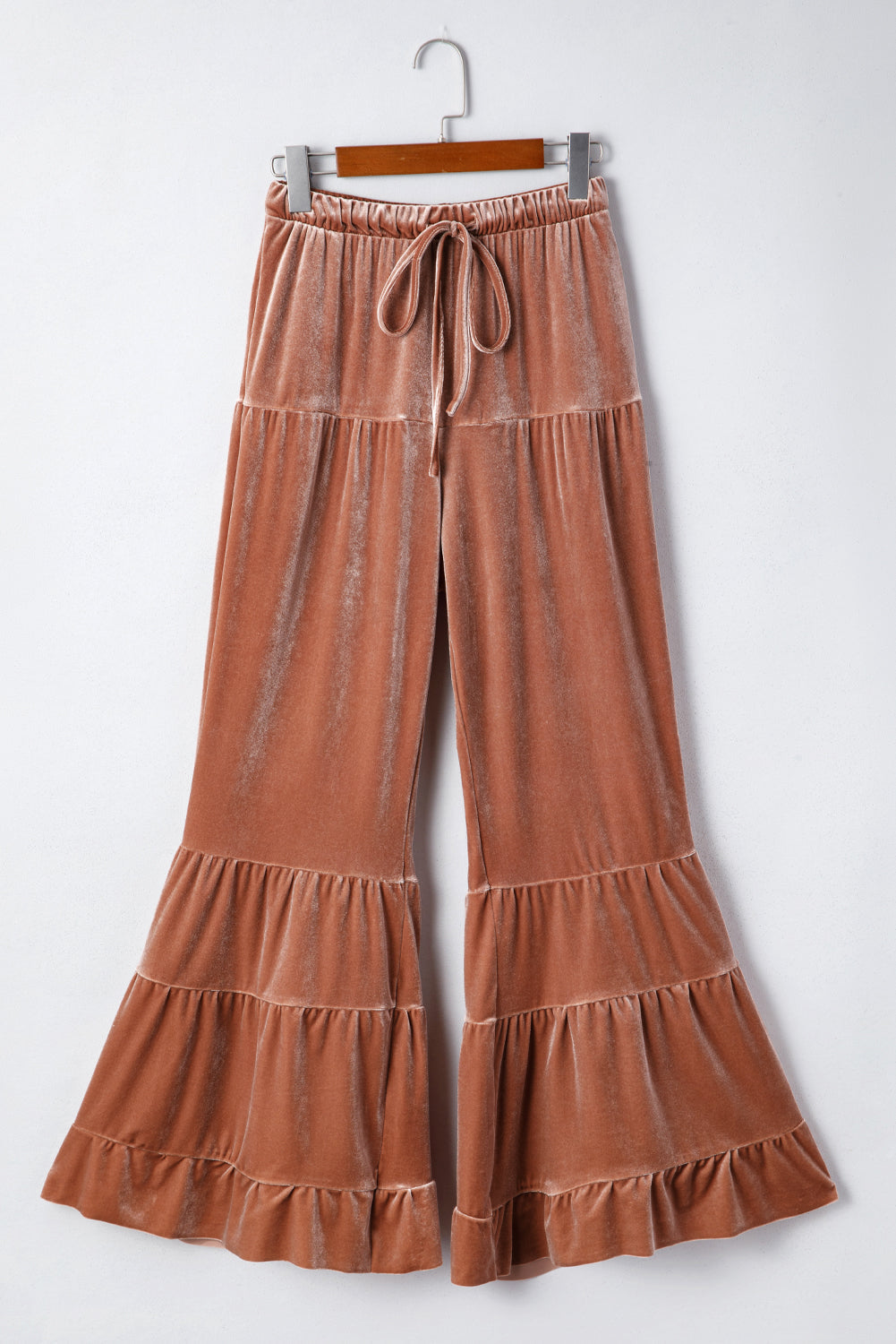 Straw Yellow Mineral Wash Lace-up High Waist Tiered Flared Pants