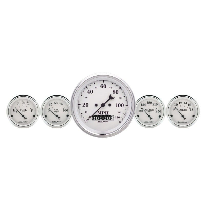 AutoMeter Gauge Kit 2 Pc. Quad & Speedometer 3-3/8in. Old Tyme White 1600