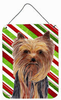 Yorkie Candy Cane Holiday Christmas Wall or Door Hanging Prints Aluminum Metal Sign Kitchen Wall Bar Bathroom Plaque Home Decor Front Door Plaque, 12x16, Multicolor