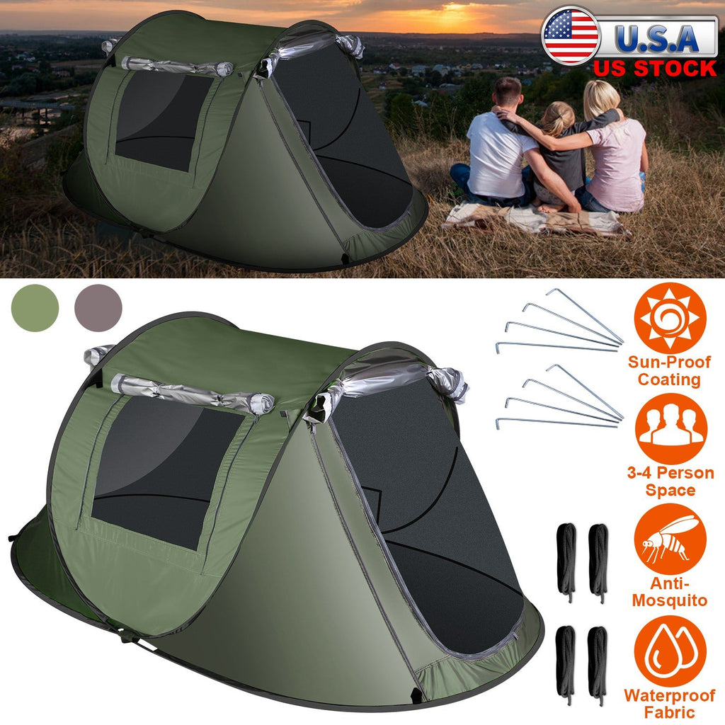 3-4 Person Pop Up Tent Automatic Setup Camping Tent Waterproof Instant Setup Tent with 2 Mosquito Net Windows Carrying Bag for Hiking Climbing Adventu