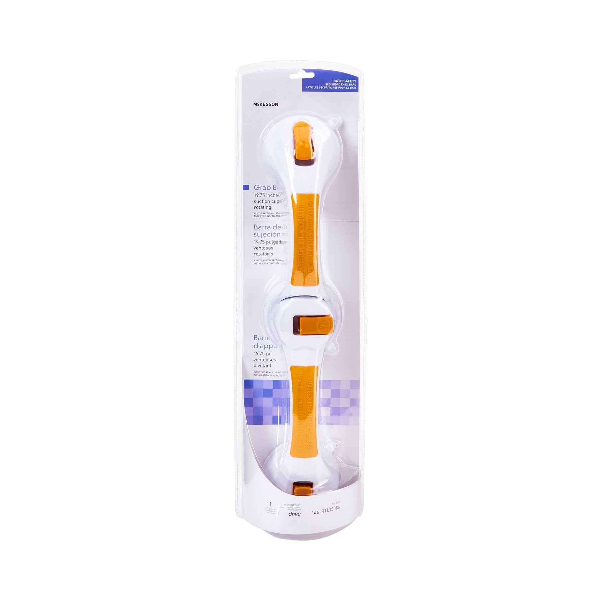 McKesson Rotating Suction-Cup Grab Bar, White/Yellow Plastic 146-RTL13084