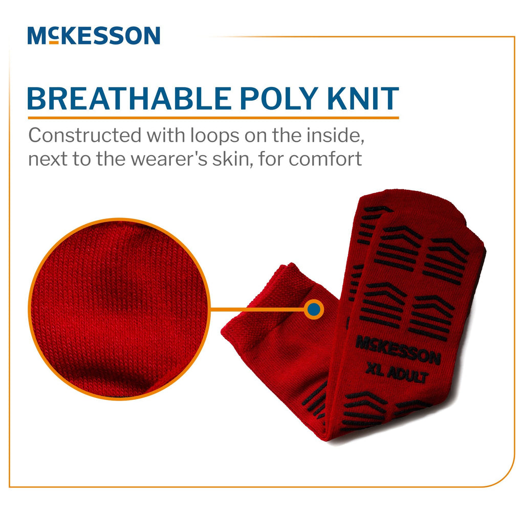 Slipper Socks McKesson Unisex Adult X-Large Double Tread Single Patient Use Red 16-XL-3811-D