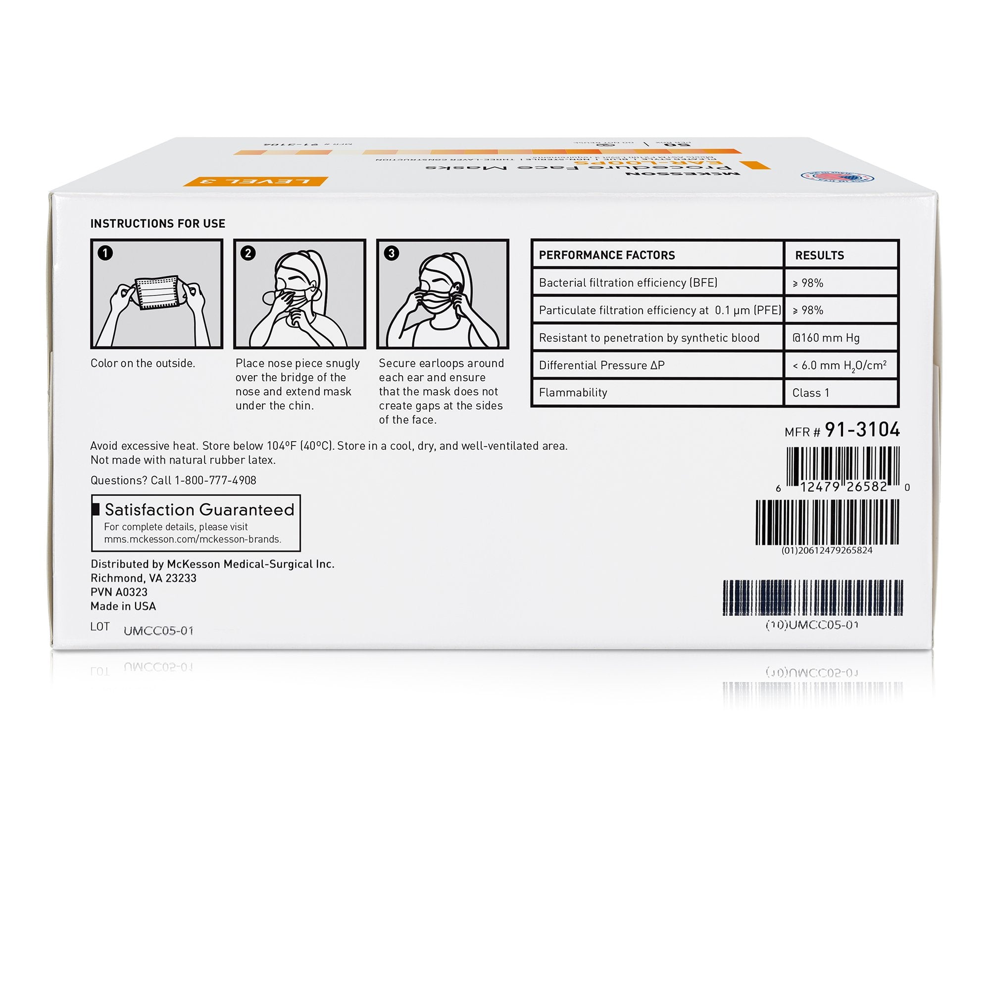 McKesson Procedure Masks, ASTM Level 3 91-3104