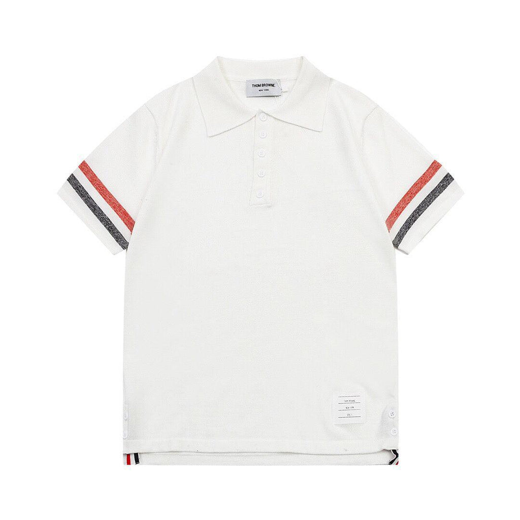 Thom Browne Classic Fit White Collar T-Shirt with Tricolor Grosgrain Detailing