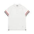 Thom Browne Classic Fit White Collar T-Shirt with Tricolor Grosgrain Detailing