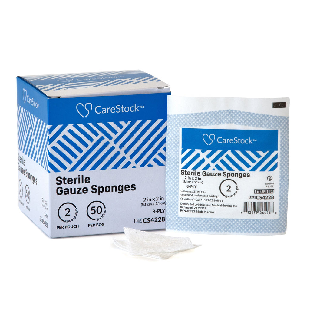 CareStock™ Gauze Sponge, 2 x 2 Inch, 8-Ply, Medical-Grade Cotton Wound Dressing CS4228