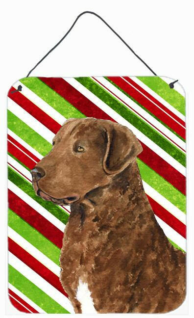 Chesapeake Bay Retriever Candy Cane Holiday Christmas Wall or Door Hanging Prints Aluminum Metal Sign Kitchen Wall Bar Bathroom Plaque Home Decor Front Door Plaque, 12x16, Multicolor